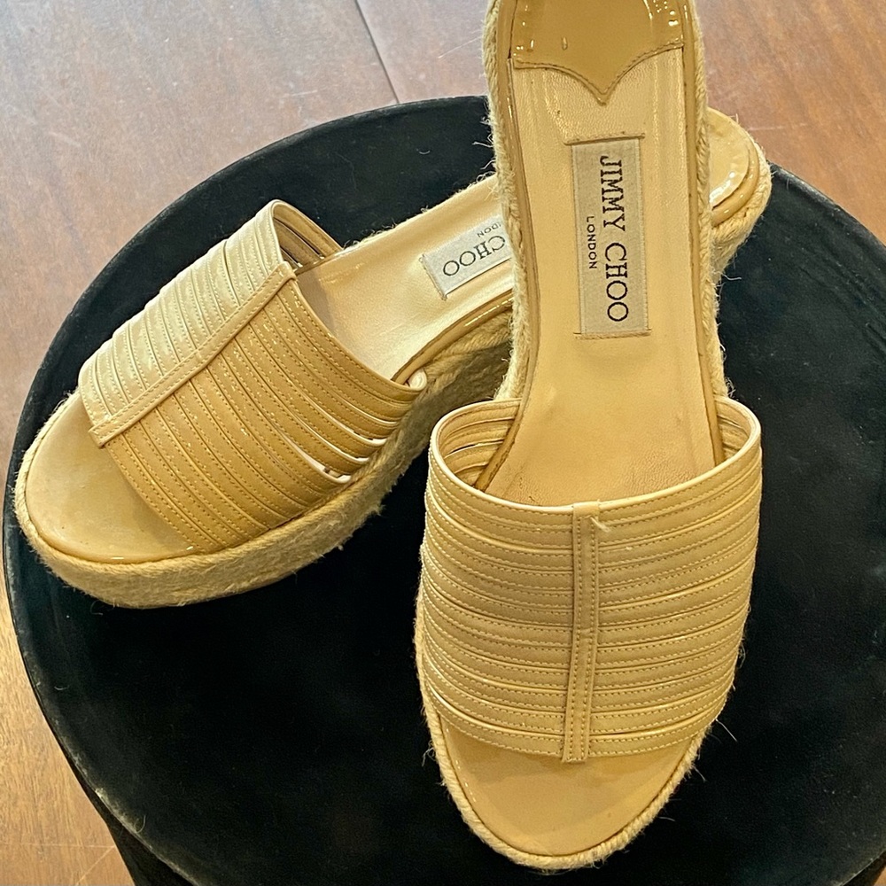 Gorgeous gently worn jimmy choo nude wedge sandals